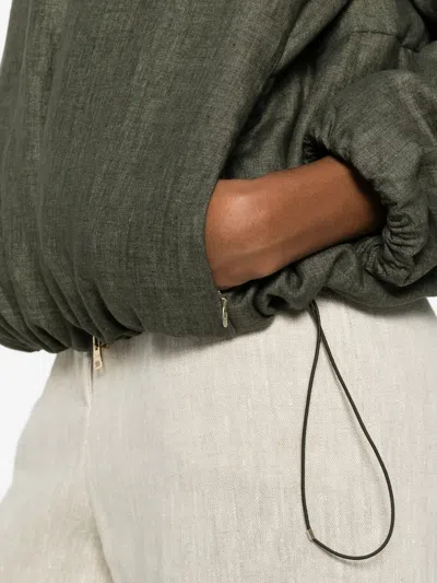 Herno Short Jacket High Collar Drawstring Hem In Green