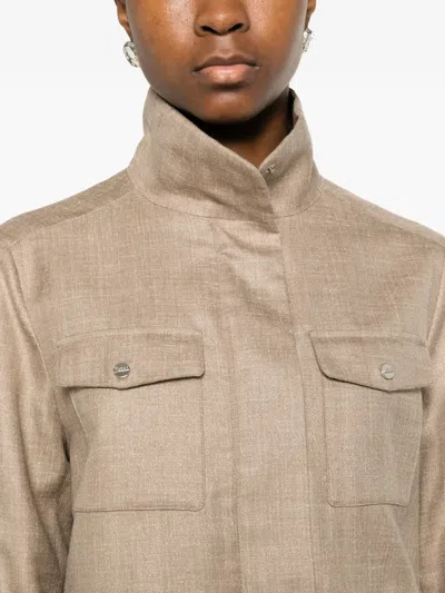 Herno High Collar Jacket Buttoned Cuffs Pockets In Neutral
