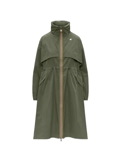 K-way Aube Memory Touch Drawstring Panelled Coat In Green