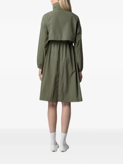 K-way Aube Memory Touch Drawstring Panelled Coat In Green