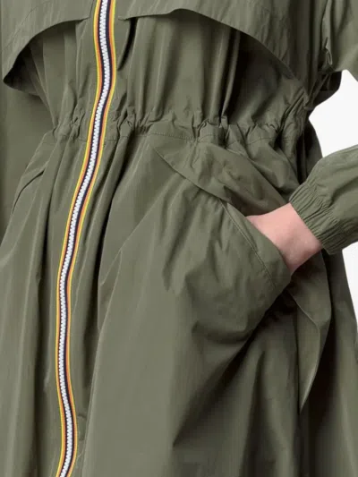 K-way Aube Memory Touch Drawstring Panelled Coat In Green