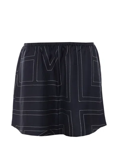 Totême Black Monogram Silk Pj Shorts In Blue