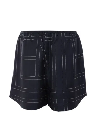 Totême Black Monogram Silk Pj Shorts In Blue