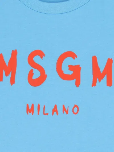 Msgm Logo-detail Cotton T-shirt In Blue