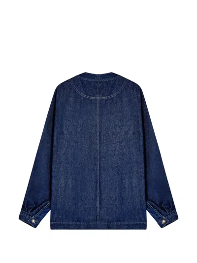 Giorgio Armani Indigo Denim V-neck Metallic Button Jacket In Blue