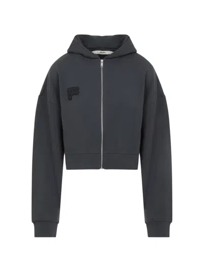 Pangaia Cotton Cropped Oversized Zip Up Hoodie In Black