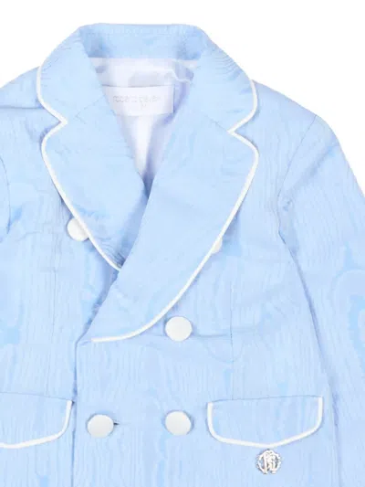 Roberto Cavalli Double-breasted Piped Jacket In Blue