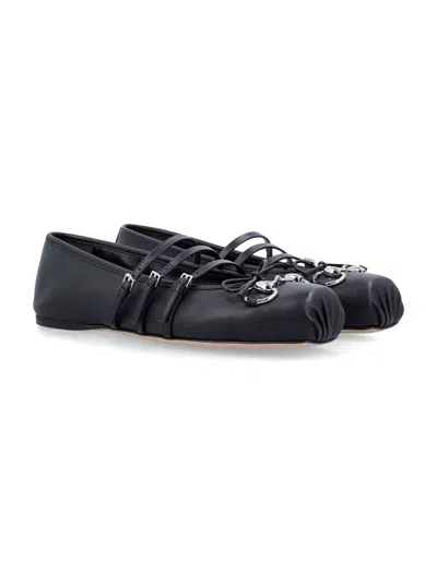 Gucci Nappa Leather Square Toe Ballerina With Horsebit Detailing In Black