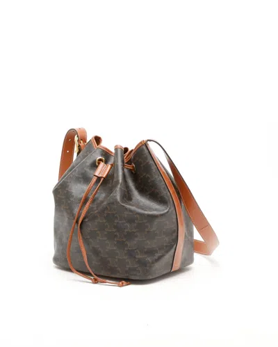 Celine Céline Triomphe Drawstring Bucket Bag In Brown