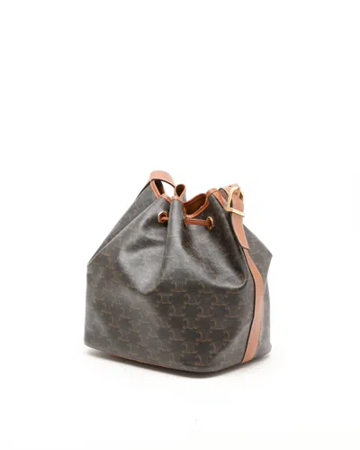 Celine Céline Triomphe Drawstring Bucket Bag In Brown