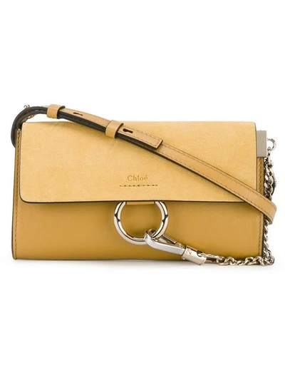 Chloé Mini Faye Suede & Leather Wallet On A Chain In Dusty Yellow