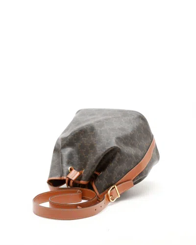 Celine Céline Triomphe Drawstring Bucket Bag In Brown