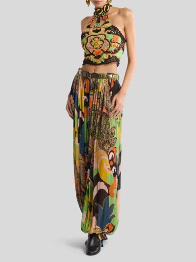 Etro Cotton Crop Top With Crochet-effect Floral Pattern In Multi