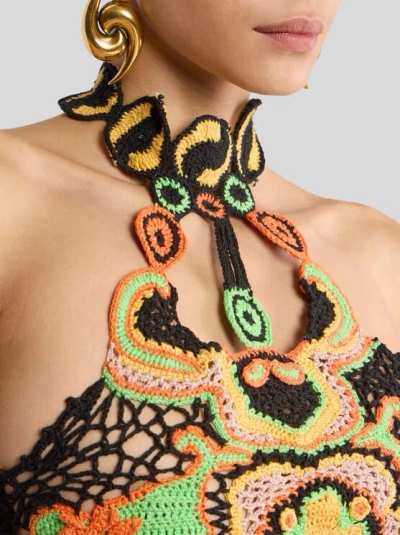 Etro Cotton Crop Top With Crochet-effect Floral Pattern In Multi