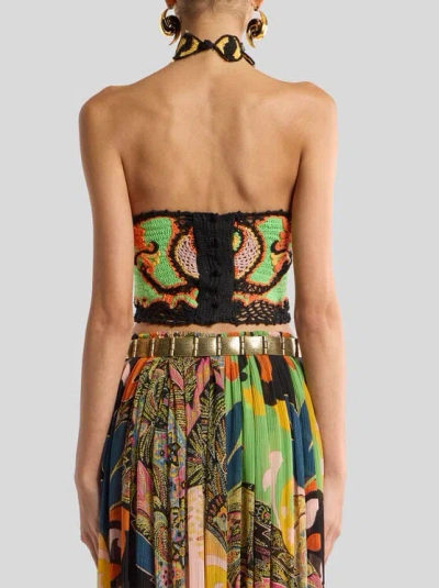 Etro Cotton Crop Top With Crochet-effect Floral Pattern In Multi