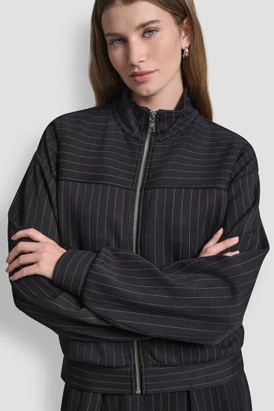 Dkny Pinstripe Zip Jacket In Black