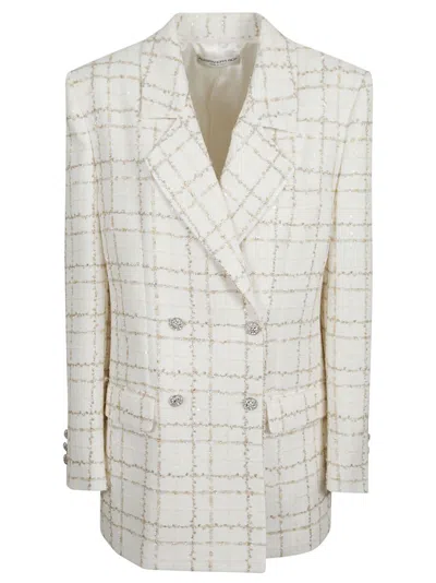 Alessandra Rich Oversized Tweed Jacket With Plaid Pattern In Multi
