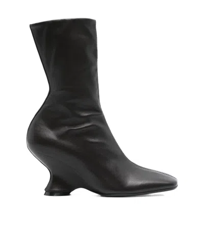 Dries Van Noten Women Black Ankle Boots With Rounded Toe In Leather Woman