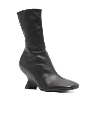 Dries Van Noten Women Black Ankle Boots With Rounded Toe In Leather Woman