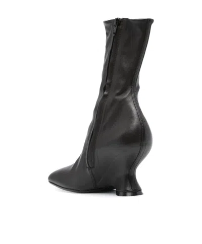 Dries Van Noten Women Black Ankle Boots With Rounded Toe In Leather Woman