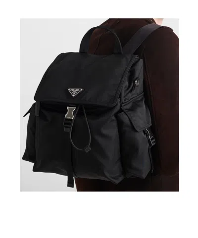 Prada Explore Re-nylon And Leather Backpack In Black