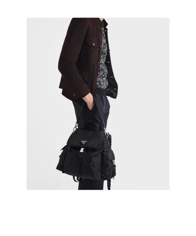 Prada Explore Re-nylon And Leather Backpack In Black