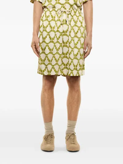 Laneus Drawstring Patterned Shorts In Green