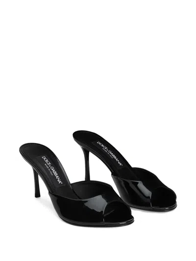 Dolce & Gabbana 75mm Vernice Patent Leather Mule Sandals In Black