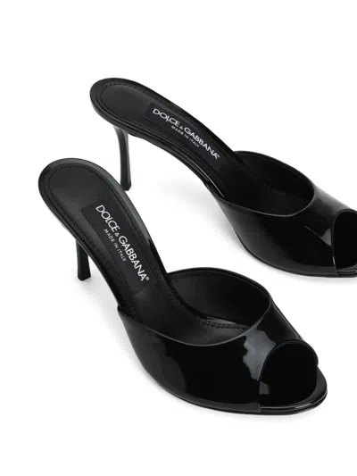 Dolce & Gabbana 75mm Vernice Patent Leather Mule Sandals In Black