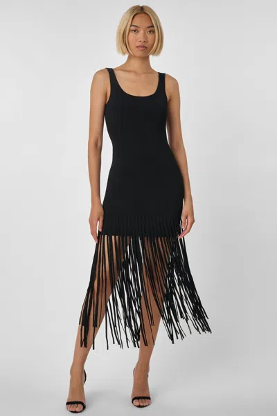 Toccin Roxanne Scoop-neck Fringe-detail Mini Dress In Black