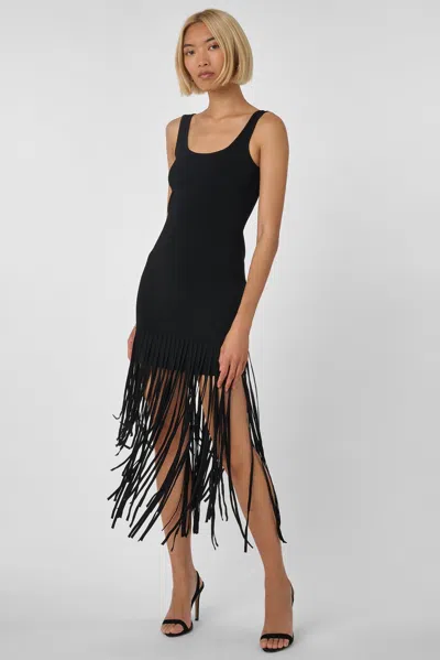 Toccin Roxanne Scoop-neck Fringe-detail Mini Dress In Black