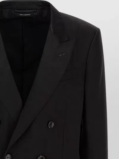 Tom Ford Satin Blazer Double Breasted Peak Lapels In Black