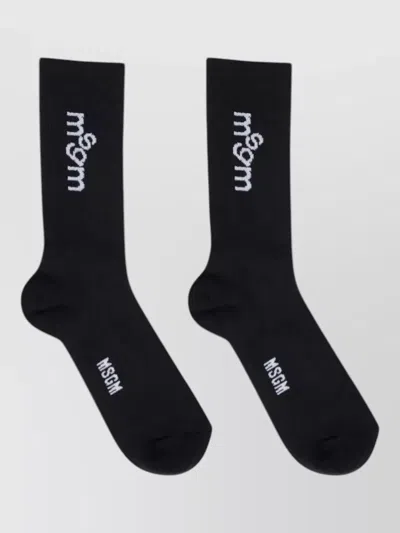 Msgm Ribbed Logo Knit Socks Signature Branding In Black