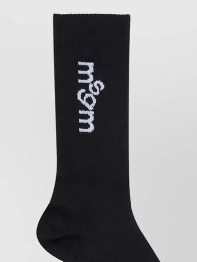 Msgm Ribbed Logo Knit Socks Signature Branding In Black