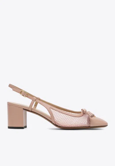 Valentino Garavani Valet Du Roi Slingback Pump In Mesh And Kidskin 60mm Woman Pink 42 In Pink