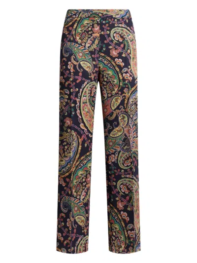 Etro Womens Bootcut Trousers Paisley Pattern In Blue