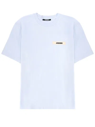 Jacquemus Le T-shirt Gros Grain White T-shirt With Logo Patch On The Front In Cotton Man In Blue