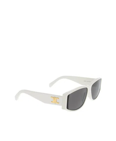 Celine Triomphe-plaque Rectangle-frame Sunglasses In White