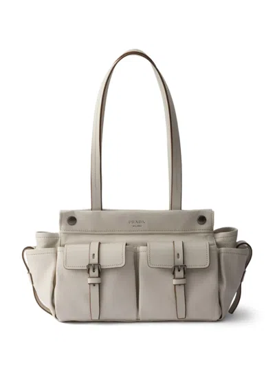 Prada Route Medium Leather Tote Bag In Gray