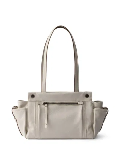 Prada Route Medium Leather Tote Bag In Gray