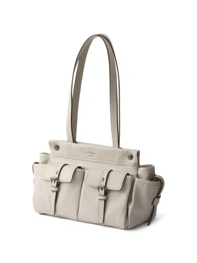 Prada Route Medium Leather Tote Bag In Gray