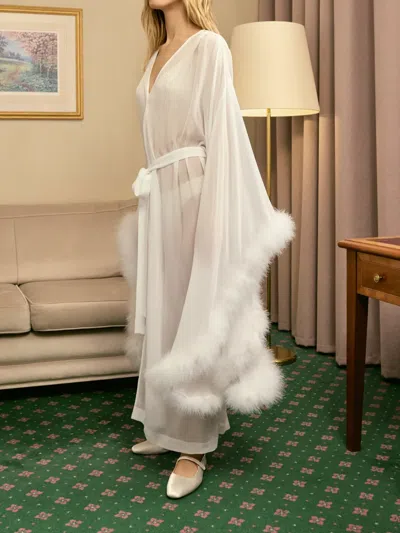 Sleeper Afrodita Feather-trim Robe In White