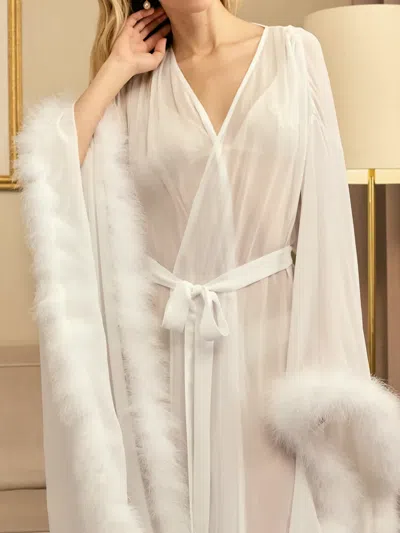 Sleeper Afrodita Feather-trim Robe In White