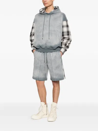 Feng Chen Wang Check-pattern-sleeve Hoodie In Gray