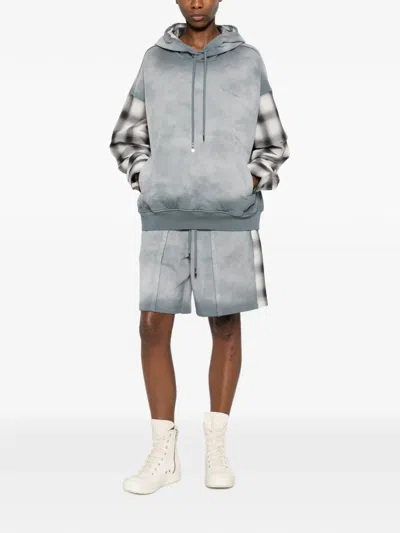 Feng Chen Wang Check-pattern-sleeve Hoodie In Gray