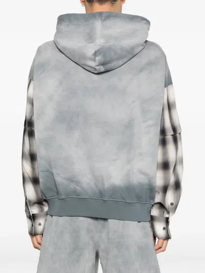 Feng Chen Wang Check-pattern-sleeve Hoodie In Gray