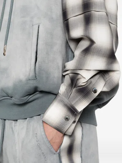 Feng Chen Wang Check-pattern-sleeve Hoodie In Gray