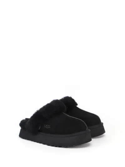 Ugg Disquette Logo Embossed Platform Slippers In Black