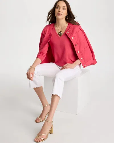 Chico's Cotton Stretch 3/4 Sleeve Tee In Hot Honeysuckle In Pink