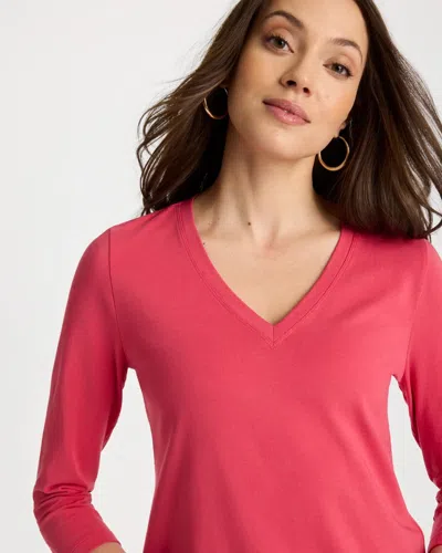 Chico's Cotton Stretch 3/4 Sleeve Tee In Hot Honeysuckle In Pink